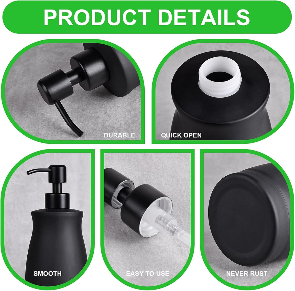 Stainless Steel Countertop Matte Black Soap Dispenser Liquid Bottle for Kitchen & Bathroom Hand Dish Lotion (Matte Black, 390ml/13oz)
