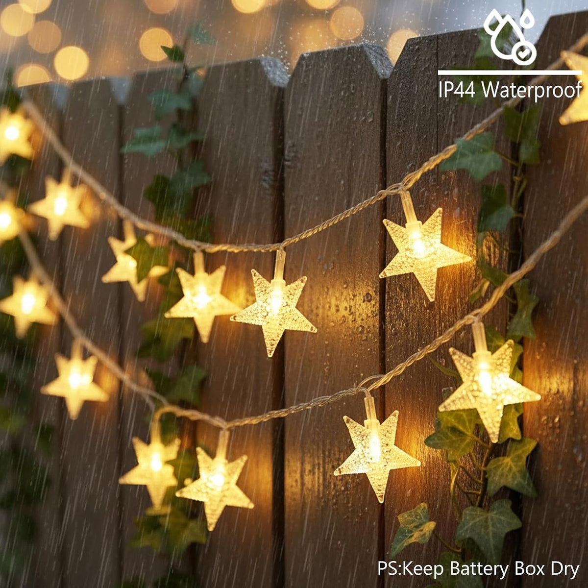 CESOF Christmas Decor Star String Lights Battery Operated, 10 ft 20 LED