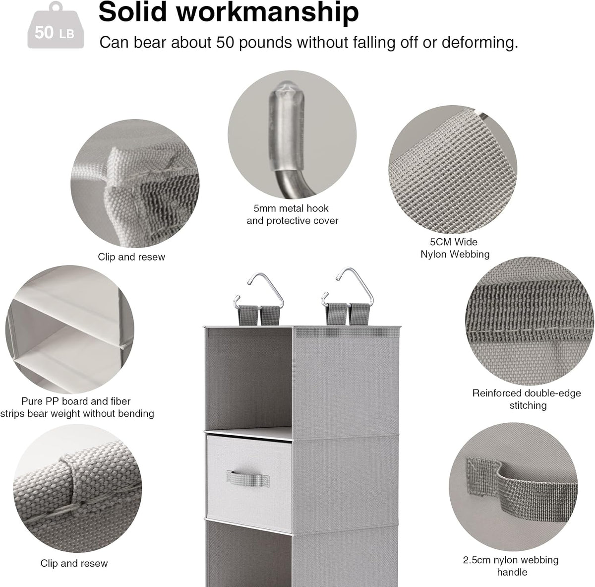 Hanging Closet Organizer, Storage Shelf for Wardrobes, Washable 600D Oxford Cloth Hanging Rack