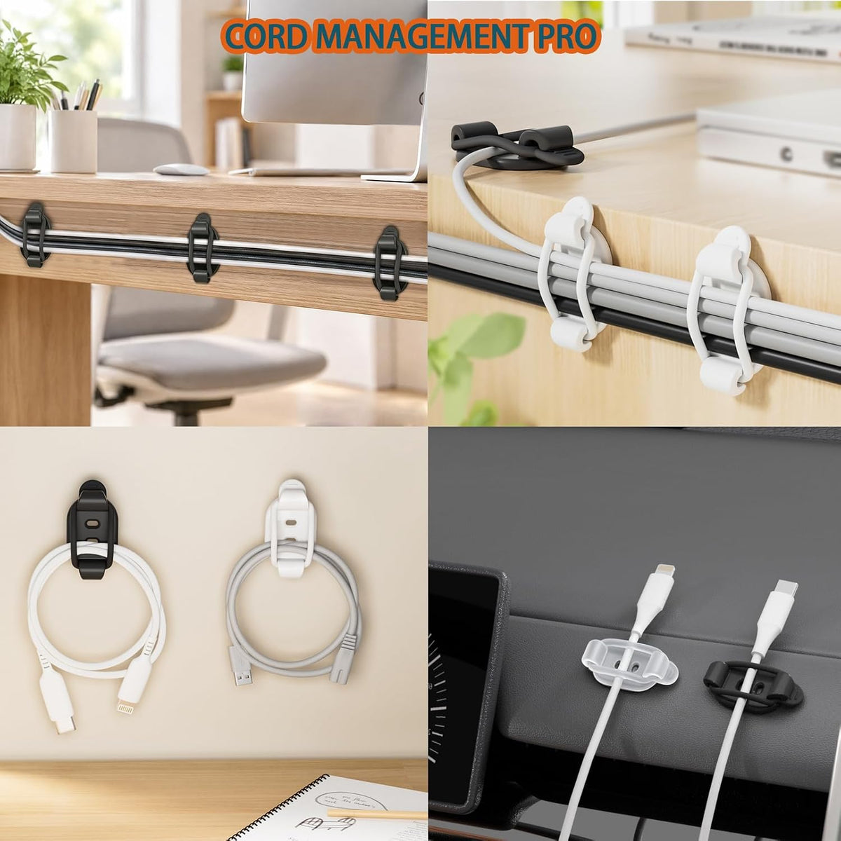 15 Pack Adhesive Cable Clips Cord Organizer Cable Management Under Desk