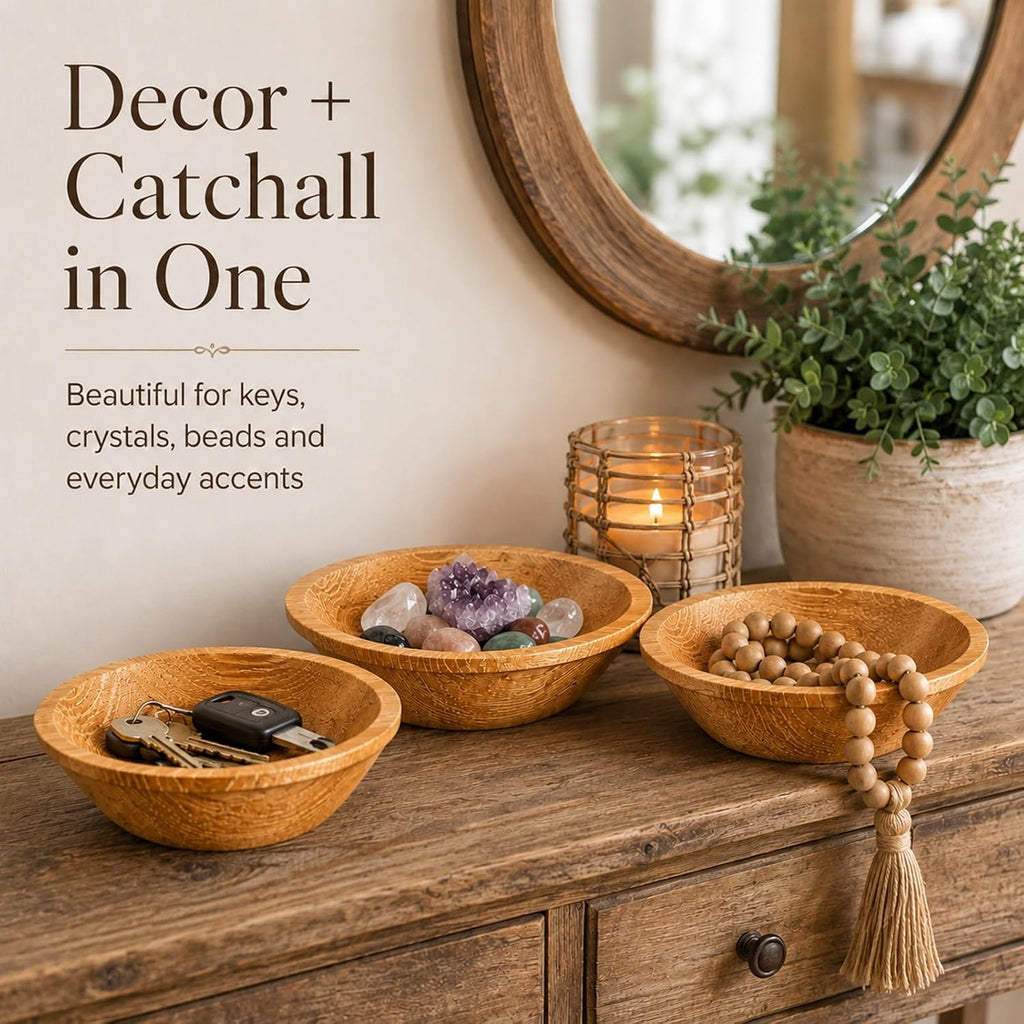 6 Pcs Wooden Dough Bowls for Decoration Passover Vintage Round Hand Carved Wood Bowl Bulk for DIY Crafts Decoration Farmhouse Supplies Housewarming Gift (Brown)