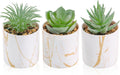 Der Rose 3 Pack Fake Succulent Plants in Gold Accent Pots for Desk Decor
