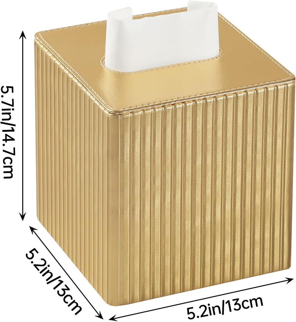 PU Leather Tissue Box Cover Square, Tissue Box Holder Gold
