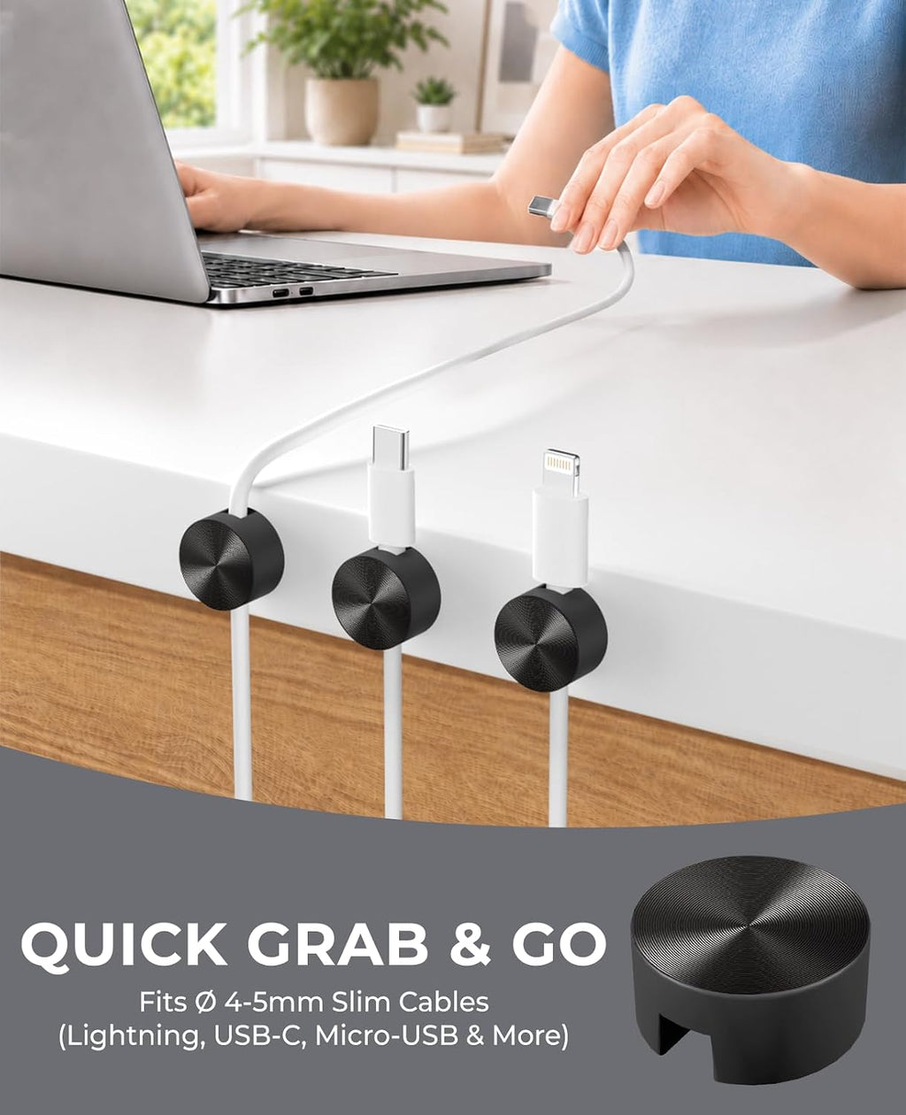 Maveek Magnetic Cable Holder, Metal Finish Cord Clips for Desk Setup, Black