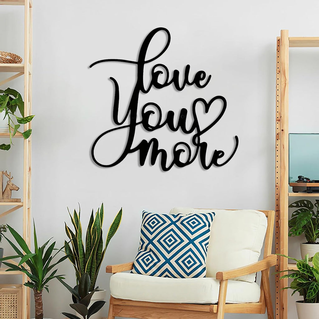 DUOOLN Love You More Wall Decor Blessed Art, Black Metal Text Signage Sign, Iron Hanging Sculptures, Home Inspirational Quotes, For Living Roo Bedside Table In The Bedroom Couples Gift - 9.8x9.4in