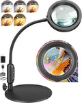 30X 10X Magnifying Glass with Light and Stand, 5 Color Modes Stepless Dimmable, Optical Grade HD Lens, LED Lighted Magnifier Hands Free with 20.5in Flexible Gooseneck for Close Work - Black
