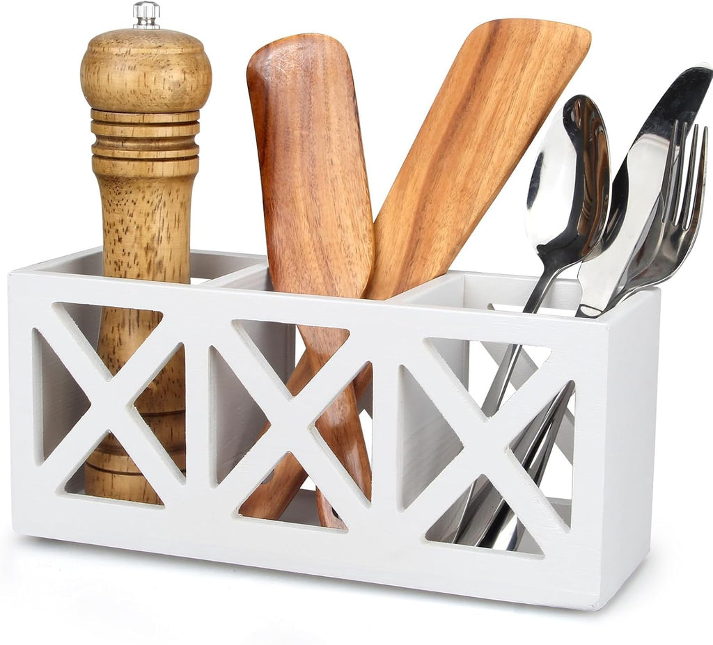 Wood Cutlery Silverware Holder Countertop Flatware Utensil Caddy for Party