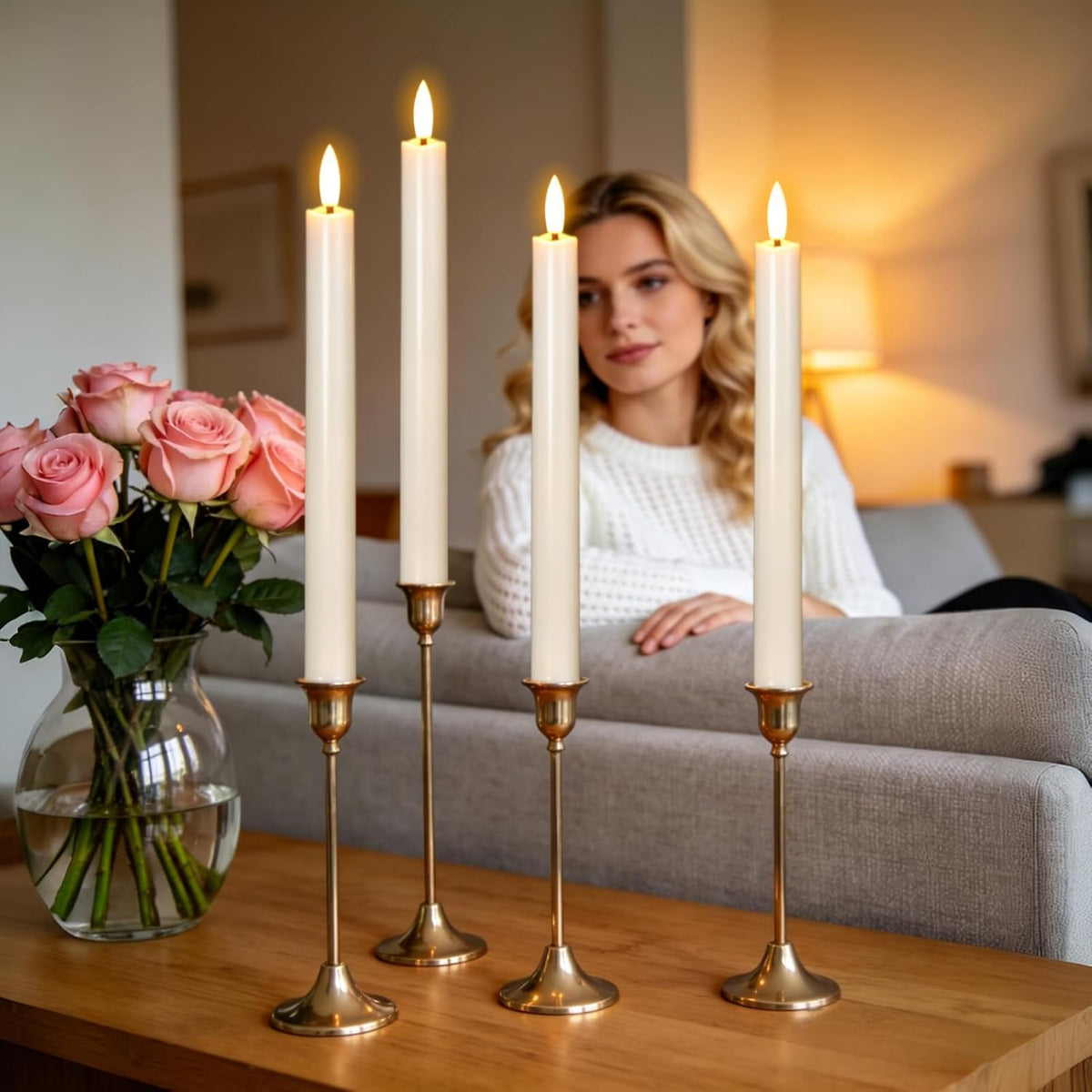 Wondise 2 Pack Flameless Taper Candles with Remote Timer