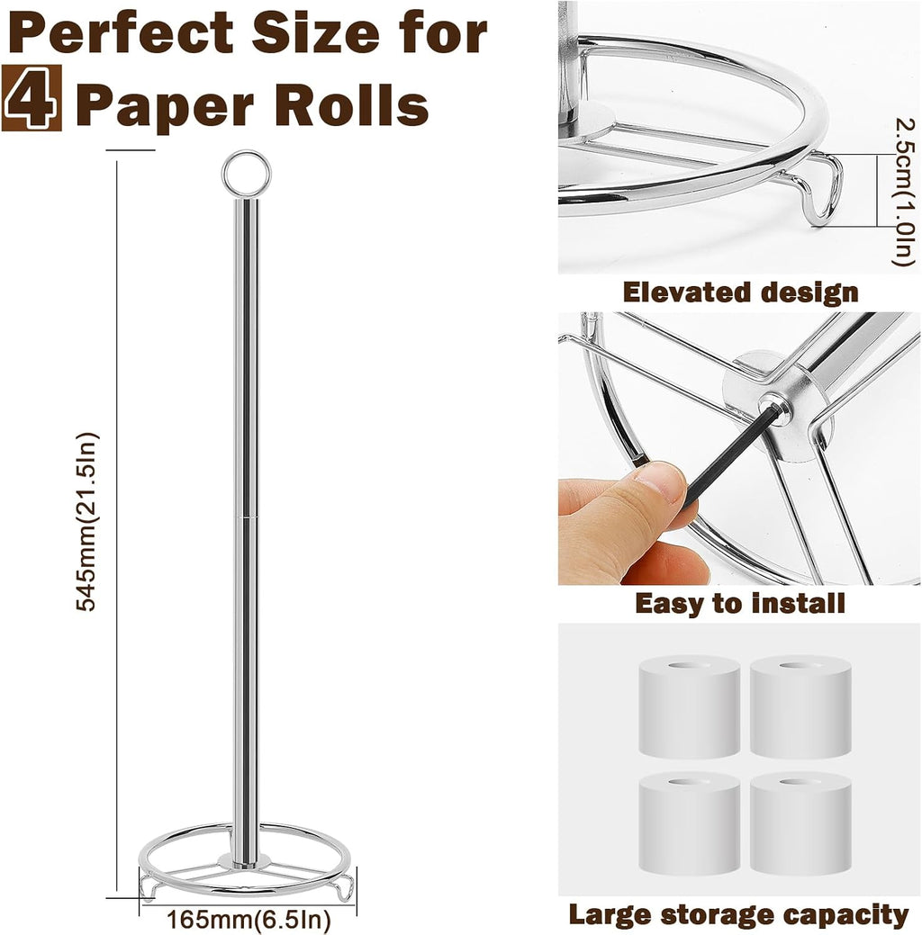 Bath Toilet Paper Holder, Toilet Tissue Roll Organizer Storage, Tissue Paper Holder Stand for Bathroom/Kitchen Countertop, Metal (21" H, Chrome)