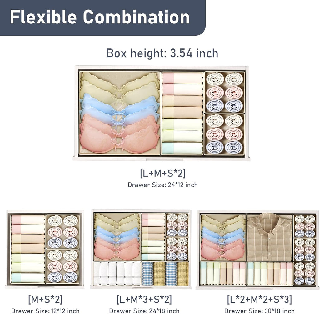 DIMJ Drawer Organizer Clothes - 26 Pack Closet Drawer Organizer Bins for Baby Clothes Storage, Fabric Dresser Organizer for Nursery Bedroom, Foldable Small Drawer Dividers for Underwear Socks
