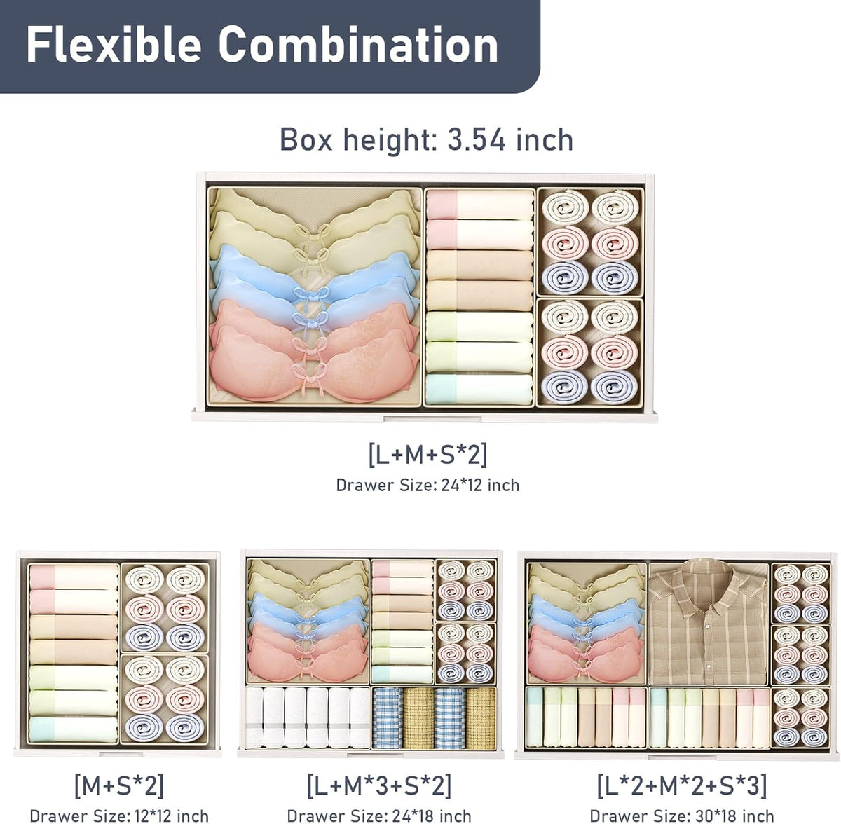DIMJ Drawer Organizer Clothes - 30 Pack Baby Dresser Organizer for Nursery Closet Organization, Fabric Drawer Organizer Bins for Underwears Socks Bras, Foldable Storage Dividers for Bedroom