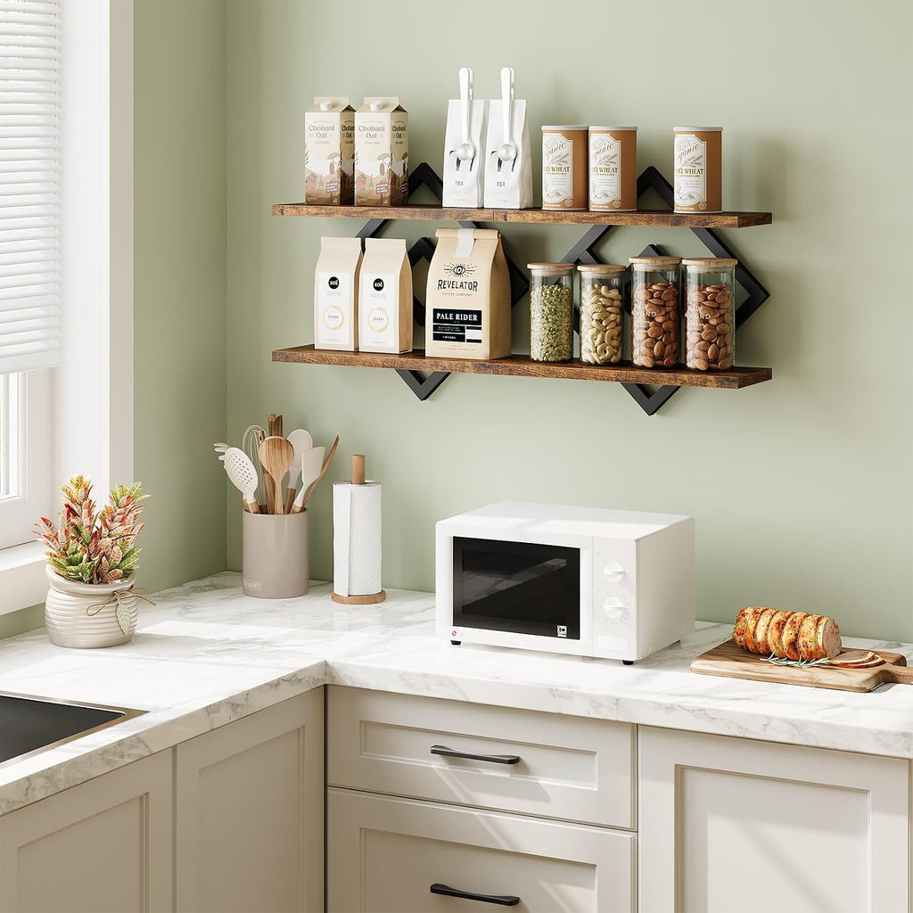 ELYKEN Floating Shelves for Wall, Set of 2 Hanging Shelves, Rustic Brown