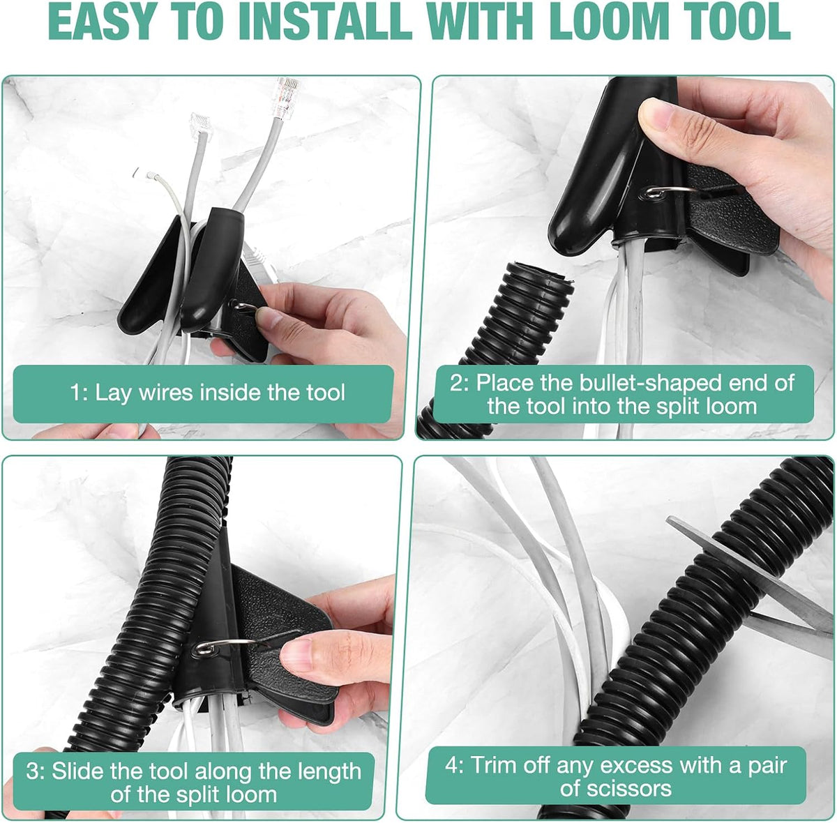 3/4 inch Split Wire Loom Tubing 10 ft Cord Protector Wires Covers Flexible Polyethylene Split Loom for Automotive, Home, Office, and Industrial Applications with Easy Installation Tool Black
