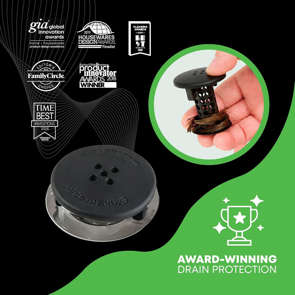 SinkShroom Hair Catcher, Matte Black Bathroom Sink Drain Protector, Hair Snare - Comes with 4 DrainShroom Toss Disposable Drain Snakes