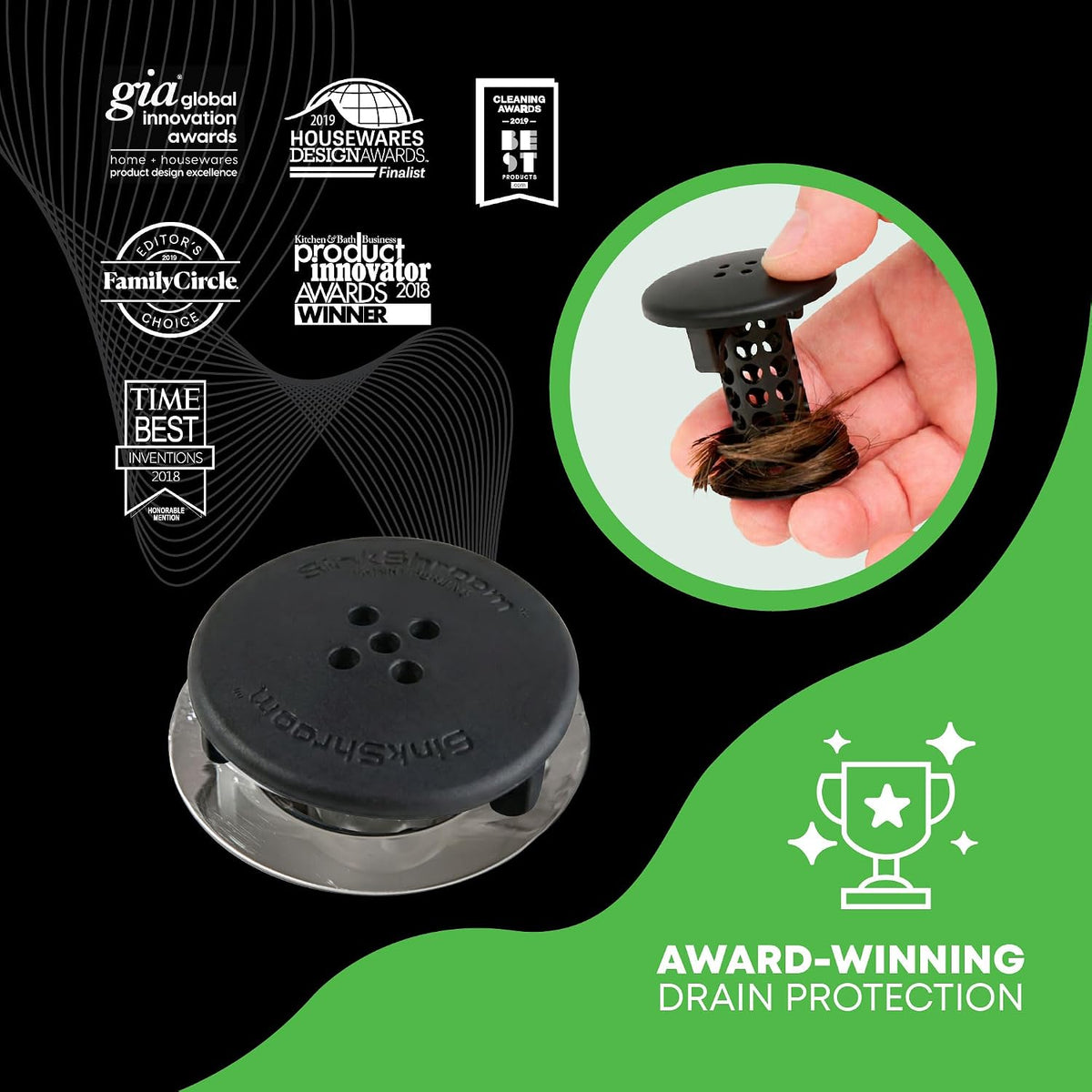SinkShroom Hair Catcher, Matte Black Bathroom Sink Drain Protector, Hair Snare - Comes with 4 DrainShroom Toss Disposable Drain Snakes