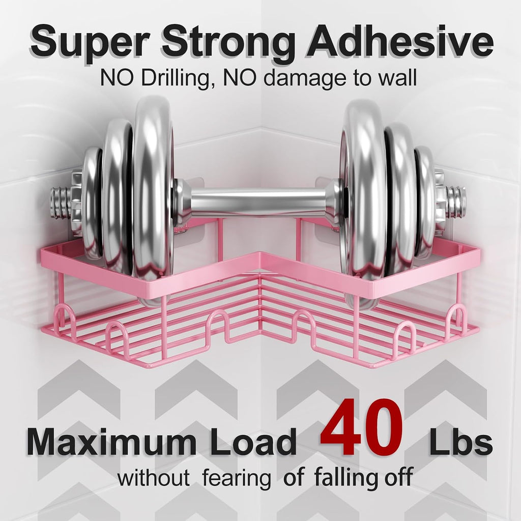 Liuoud Corner Shower Caddy, 5 Pack Adhesive Stainless Steel Organizer, Pink