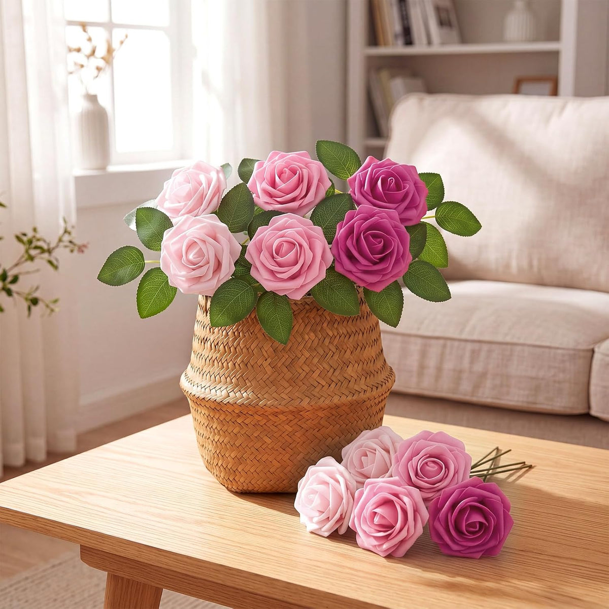 100 Pcs Artificial Rose Flowers, Three Shades of Pink