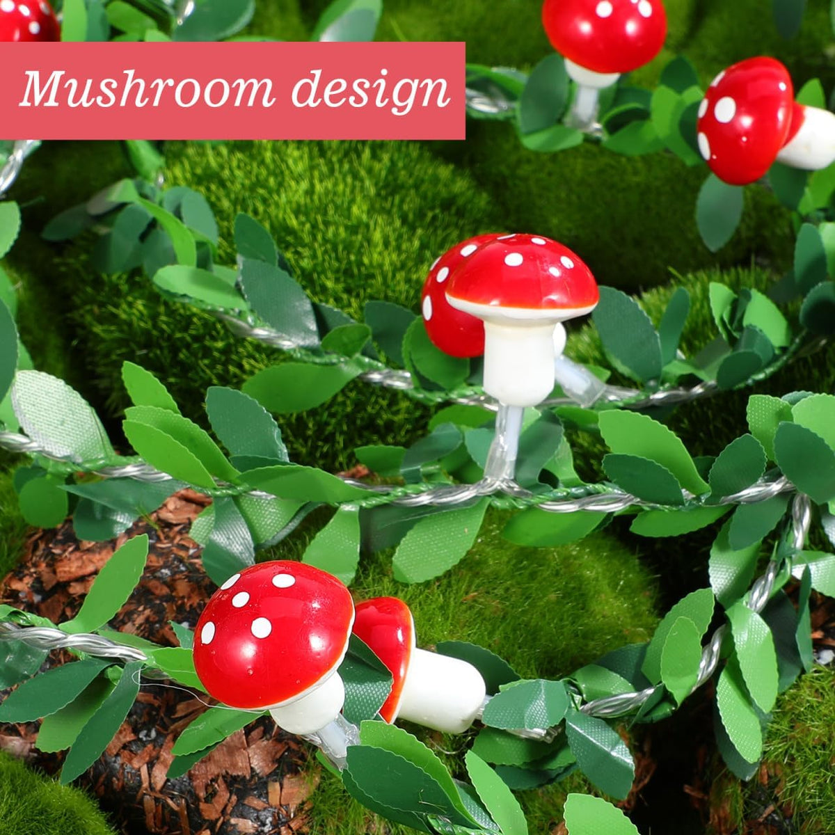 Ciieeo Mushroom String Lights Indoor 118.11 in 20 Led Fairy String Light Mushroom Garland for Bedroom Patio Garden Yard Home Party Seasonal Decor
