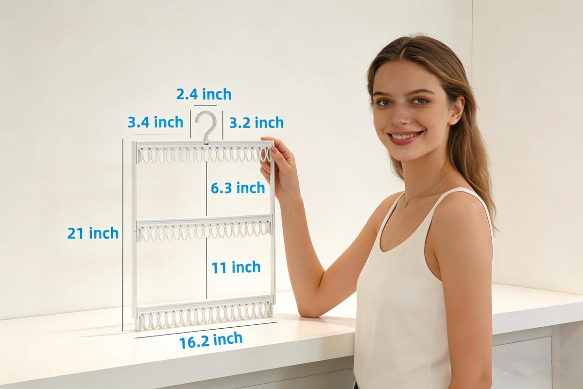 Socks Drying Racks Hanger Socks Organizer Hook Hanger with 54 Clips, Clothes Drying Racks Windproof for Drying Socks Bras Underwears Baby Clothes, Hats Scarfs Towels Pants and Gloves Diaper (White)