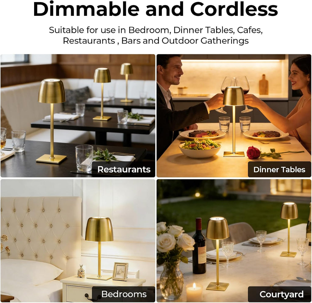 Cordless Table Lamps Rechargeable, Gold, 2-Pack