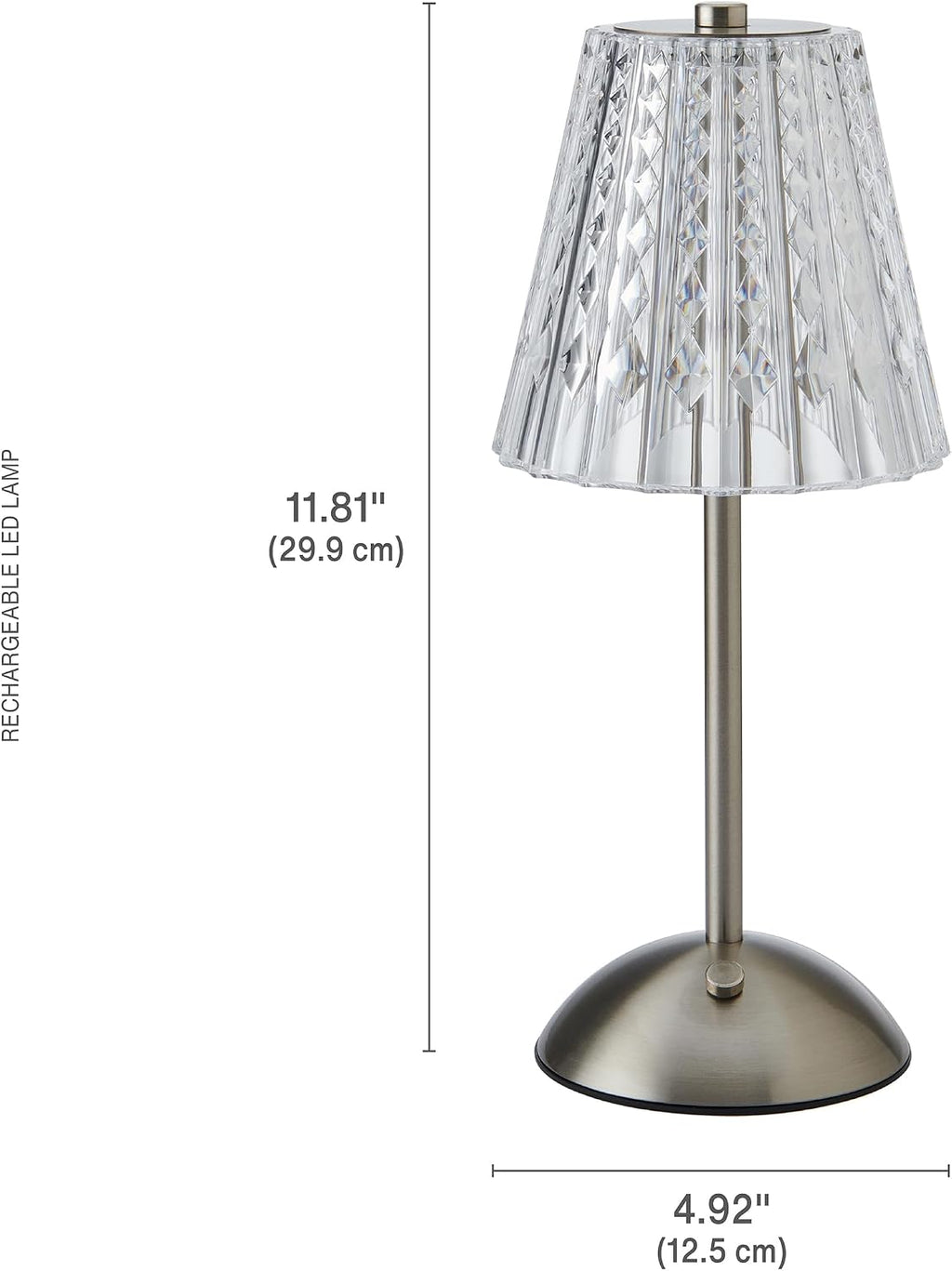 Elements 11.8-Inch Silver Rechargeable LED Table Lamp - Touch Control with 3 Light Colors, Stepless Dimming, Metal Construction, 1200mAh Battery, USB-C Charging