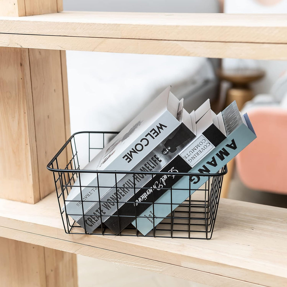 JUNCHU CHERRY Wire Kitchen Storage Basket 4 Packs,Perfect Pantry Organization Accessories Baskets,Laundry Basket,Countertop Organization,Suitable for Kitchen,Bathroom,Bedroom,Tabletop,Rose gold