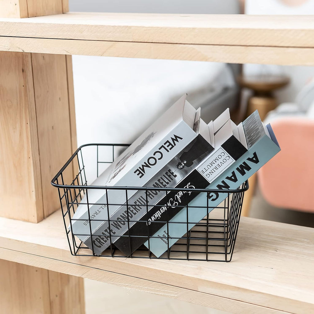JUNCHU CHERRY Wire Kitchen Storage Basket 5 Packs,Perfect Pantry Organization Accessories Baskets,Laundry Basket,Countertop Organization,Suitable for Kitchen,Bathroom,Bedroom,Tabletop,Rose gold