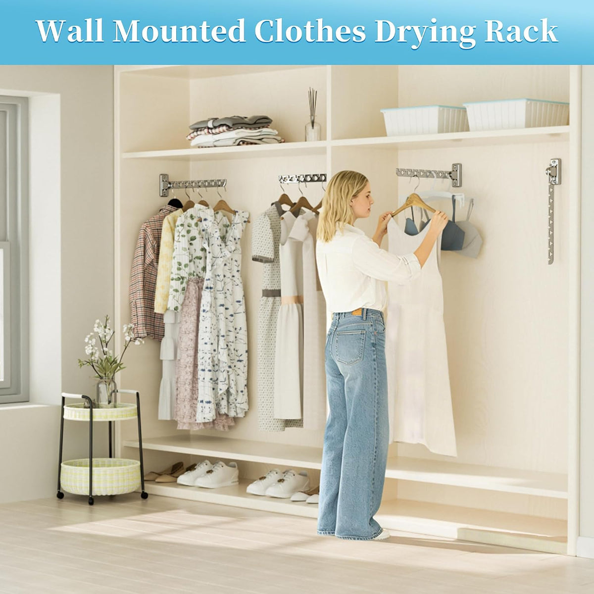 Alise Clothes Drying Racks Wall Mounted Coat Hangers,Polished Chrome,2 Pcs