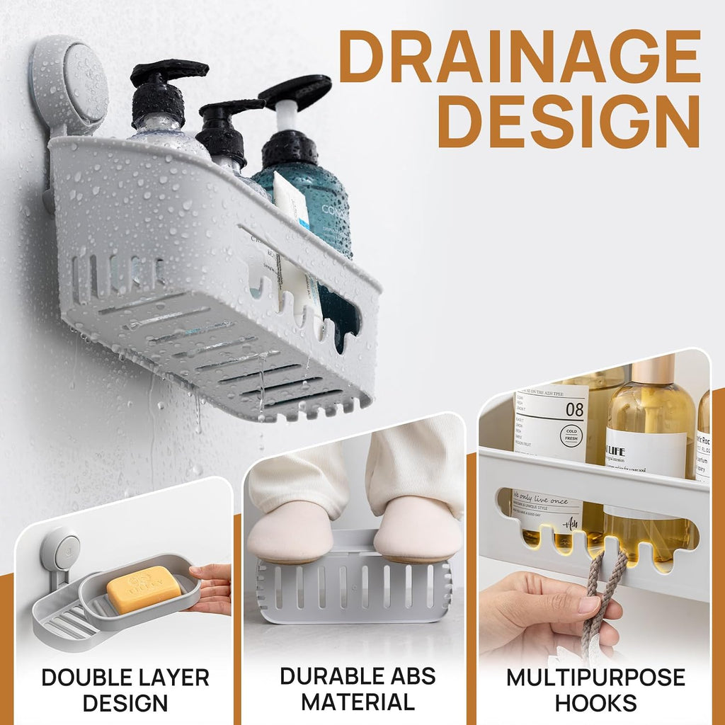 LEVERLOC Shower Caddy Suction Cup Set Shower Organizer & Soap Holder, Grey