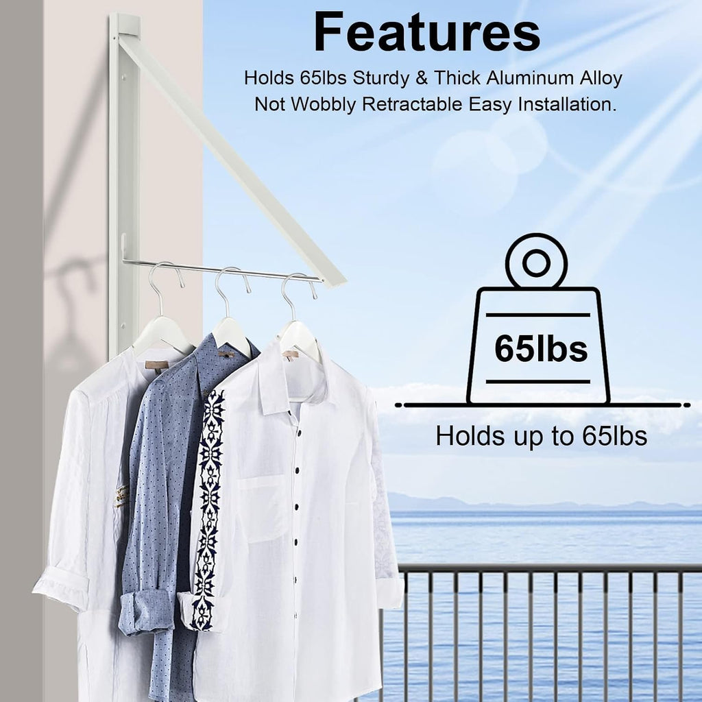 Foldable Wall Mount Drying Rack, 65lb, Space Saving White