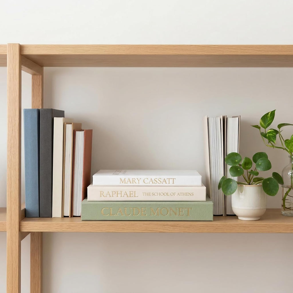 Sage Green Faux Book Box Set of 3 - Linen Decorative Books for Shelves, Fake Books for Decoration with Secret Compartment, Cottagecore Aesthetic Room Decor (Green-Beige-White)