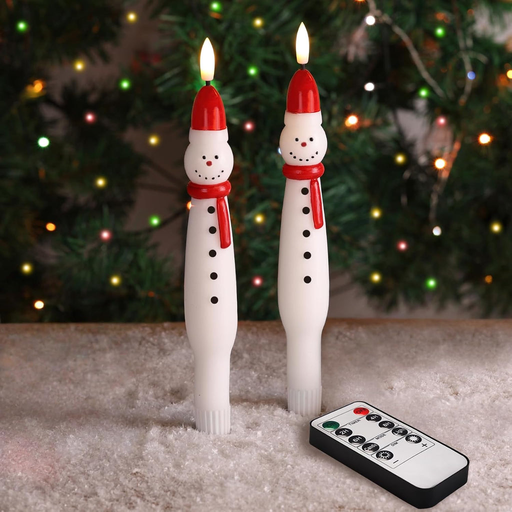 Eywamage Snowman Christmas Flameless Taper Candles with Remote Set of 2