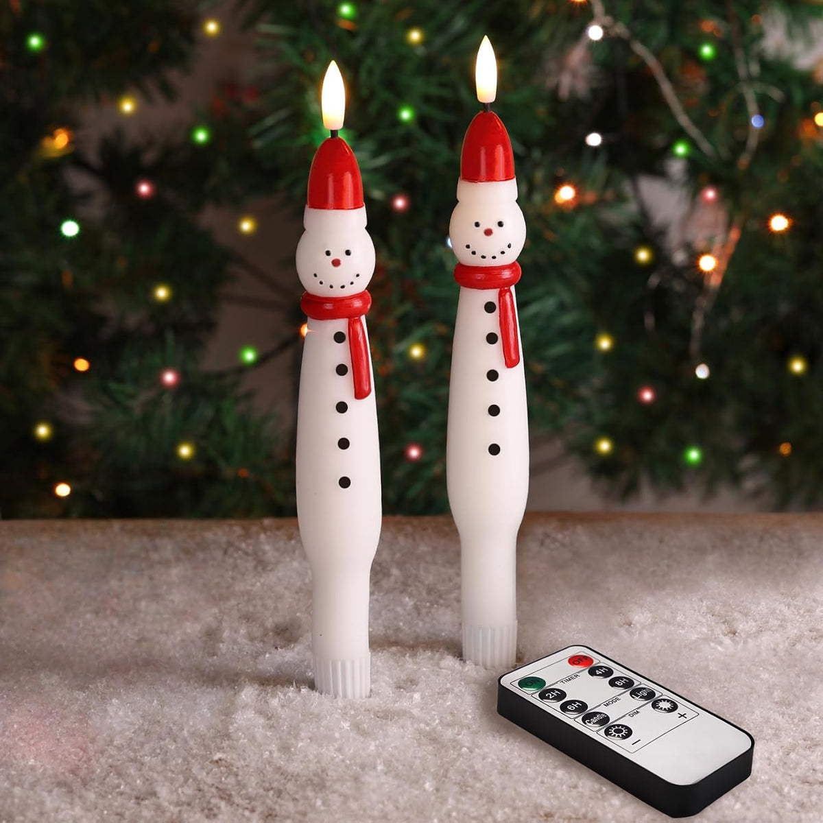 Eywamage Snowman Christmas Flameless Taper Candles with Remote Set of 2