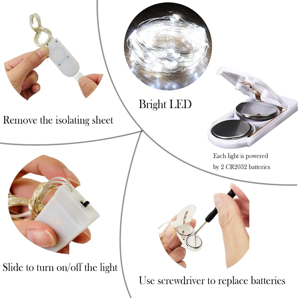 SmilingTown Fairy Lights Battery Operated Starry Firefly Silvery Wire String Lights 15 Pack 7.2ft 20 LED Jar Table Centerpiece for Wedding Christmas Halloween Party Decoration (Cool White)