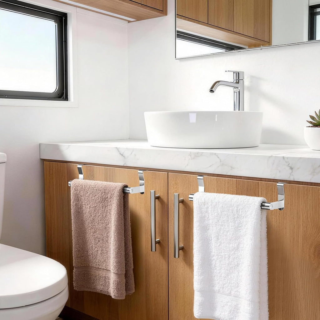 STWWO Over Cabinet Towel Holder, Brushed Dish Towel Rack Bars for Kitchen