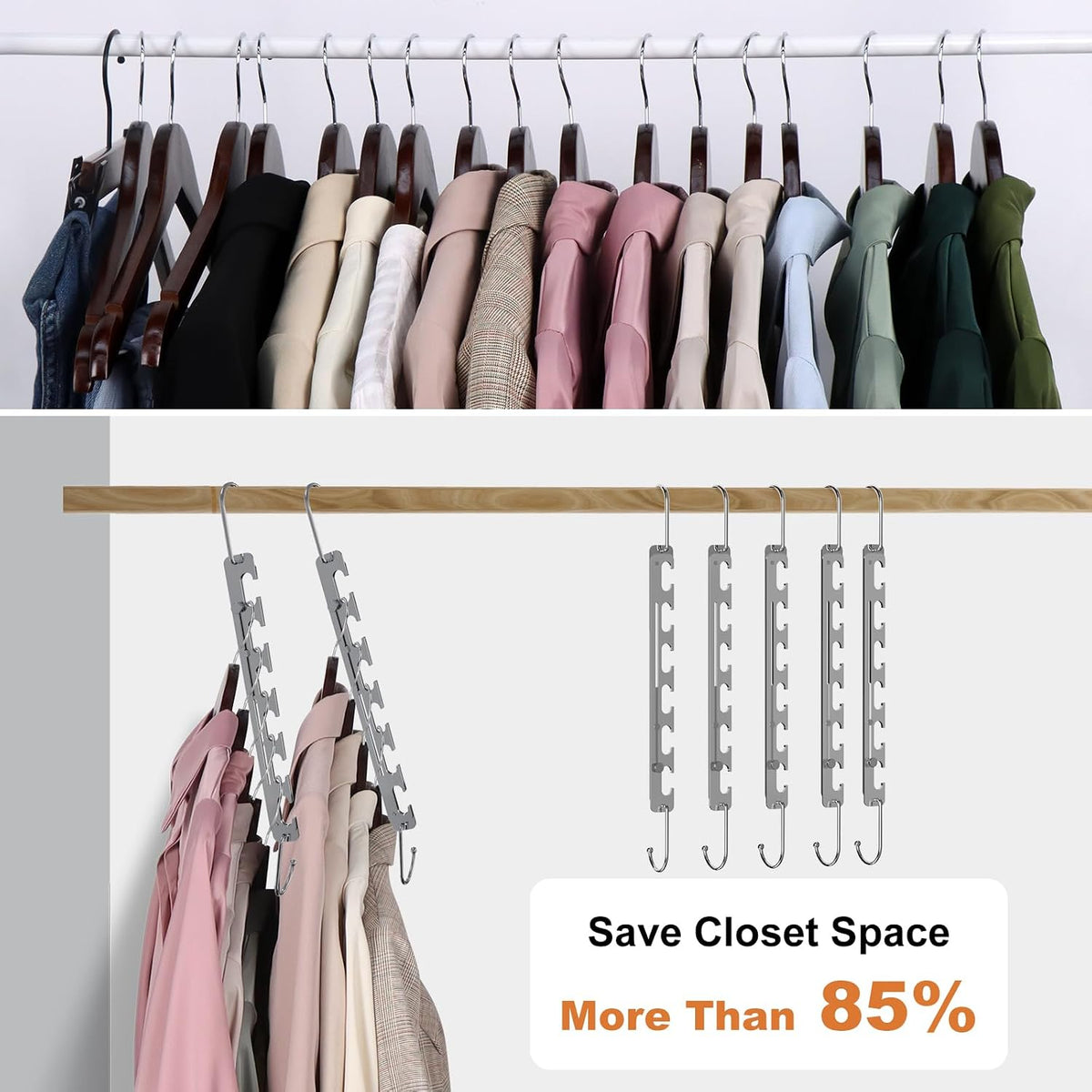 Sindax Space Saving Hangers Telescopic, 6 Holes Clothes Hangers Adjustment to 9 Holes, Upgraded Sturdy Metal Clothes Hangers Space Saving for Heavy Clothes, Closet Organizers and Storage - 5 Pack