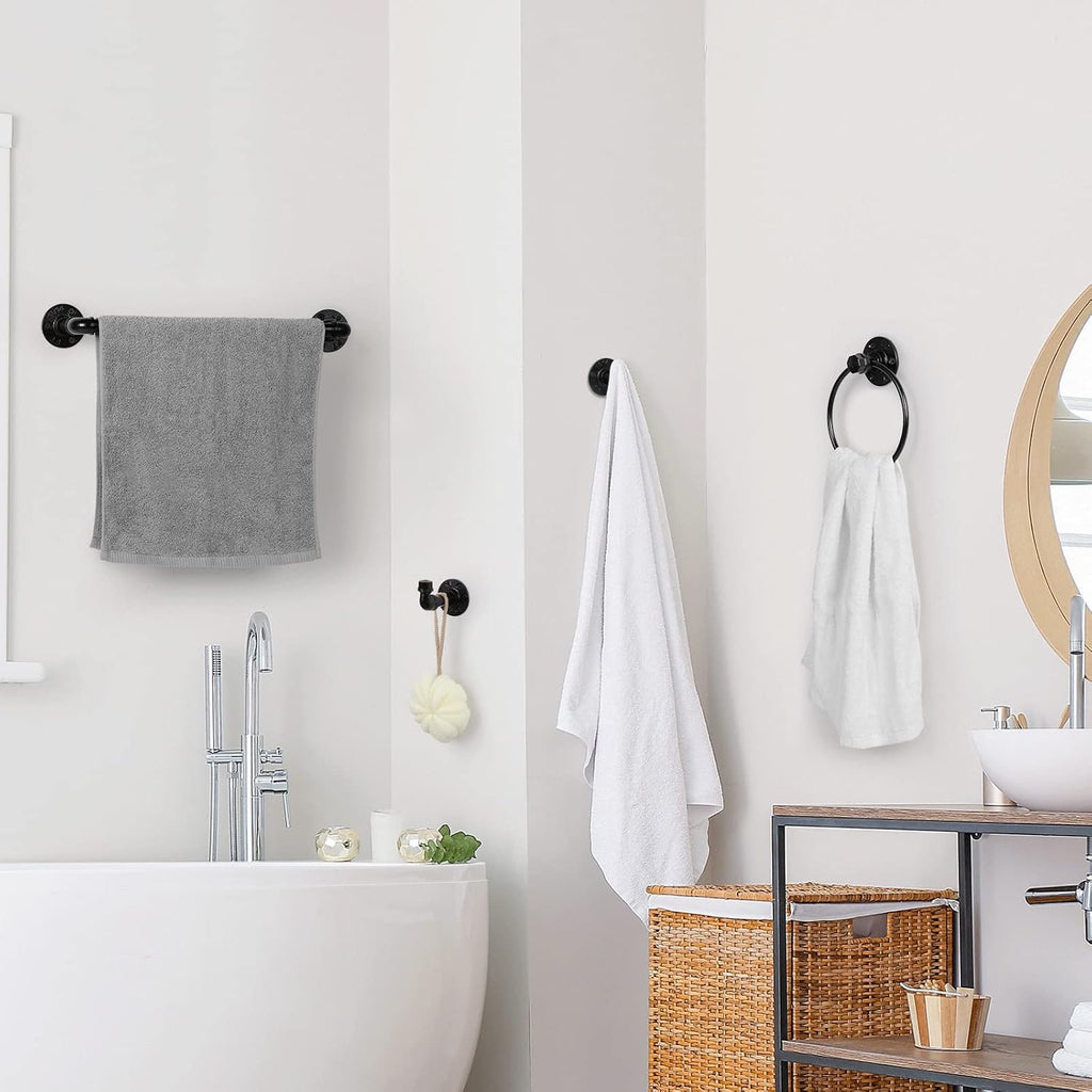 CADUKE 13-Pieces Black Bathroom Hardware Set Industrial Pipe Towel Bar