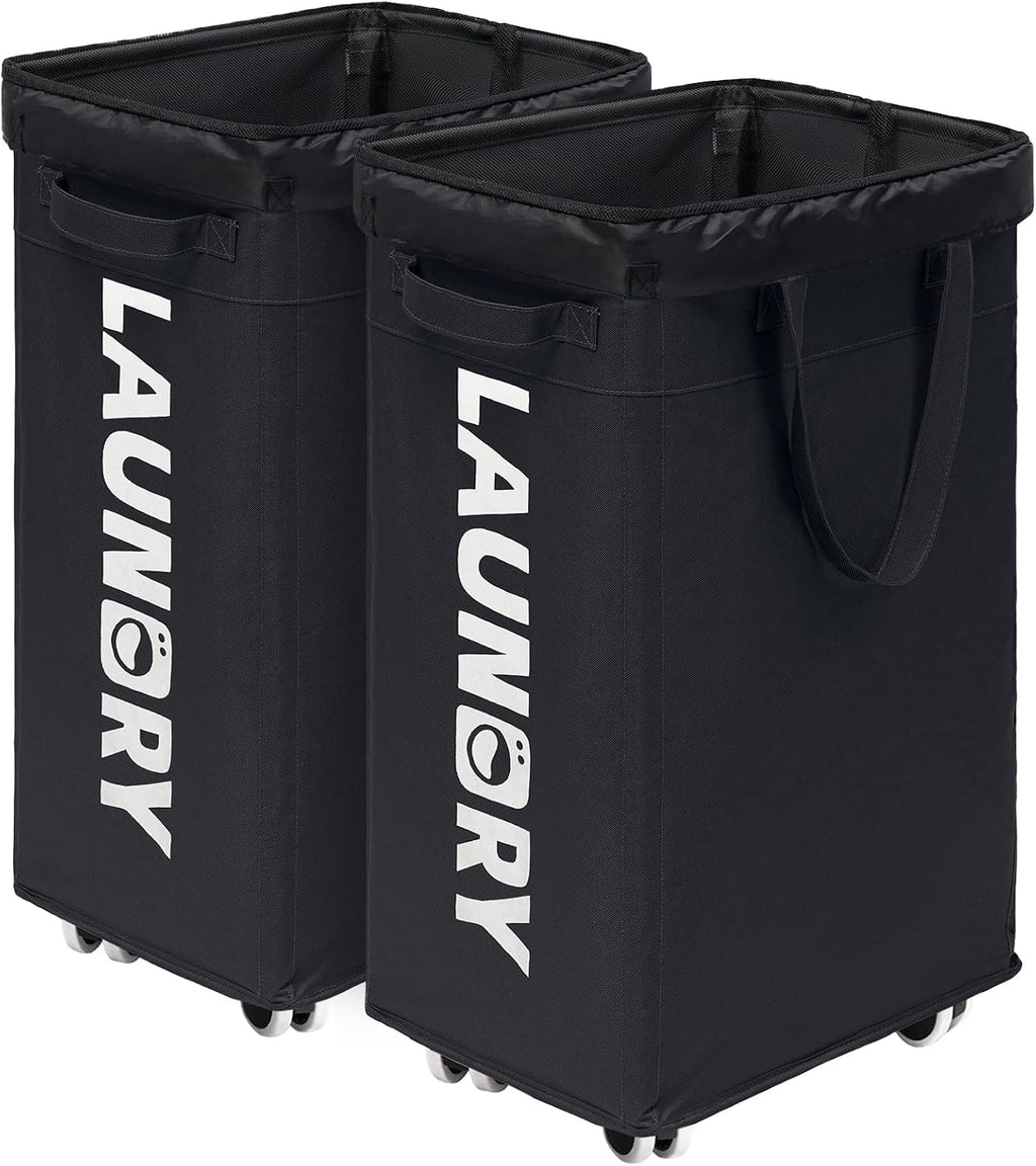 CHICVITA 75L Laundry Basket with Wheels 2-Pack, Wash Bags, Black