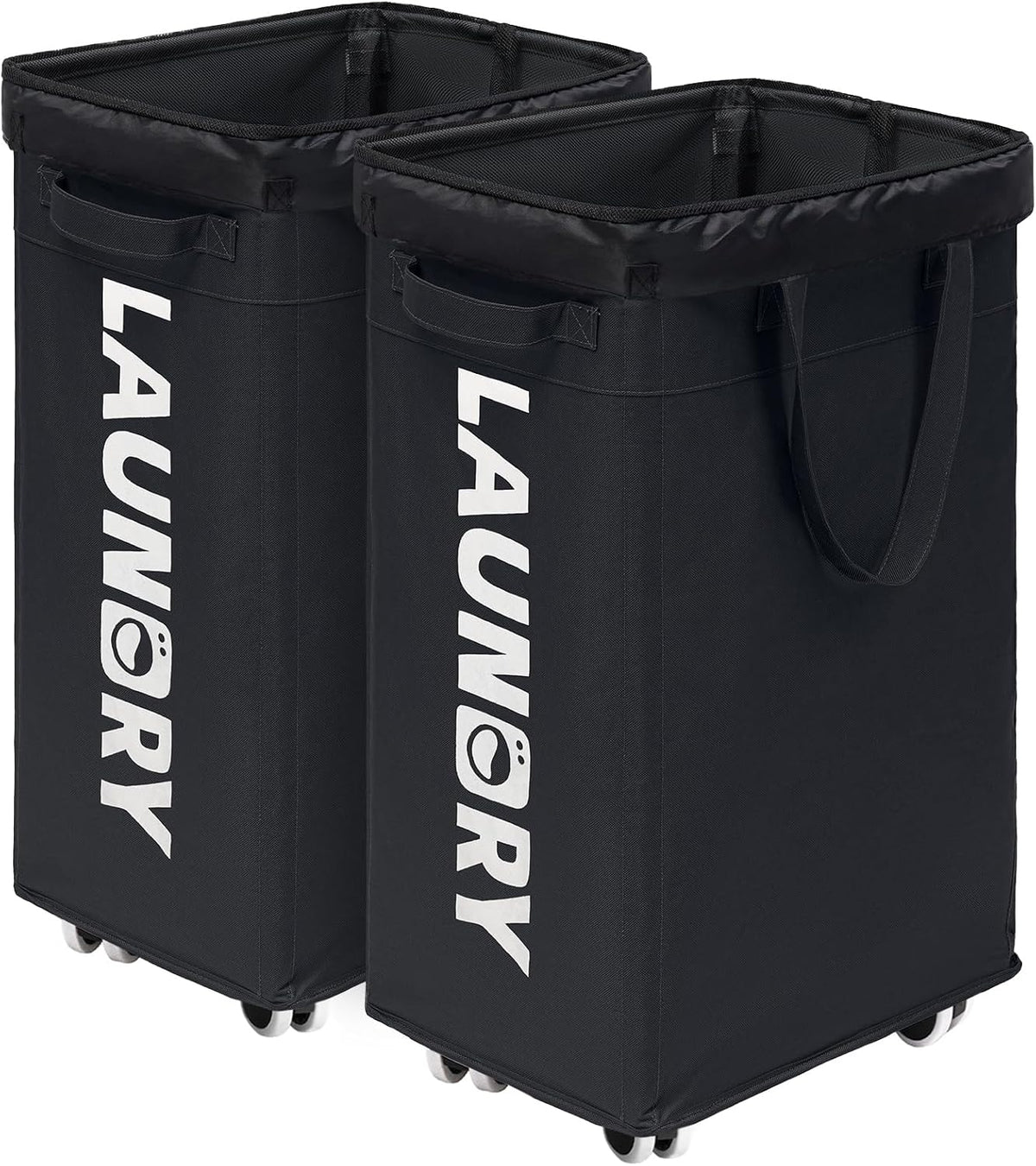 CHICVITA 75L Laundry Basket with Wheels 2-Pack, Wash Bags, Black