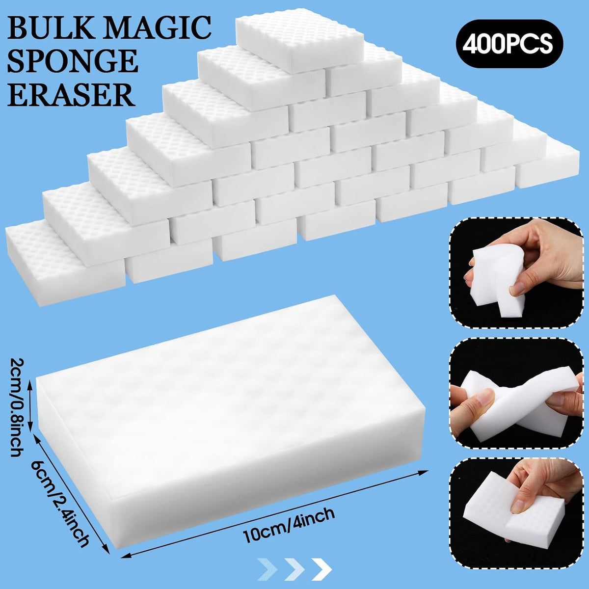 Sosation 400 Pack Magic Sponge Erasers, 2X Density Melamine Sponge Bulk