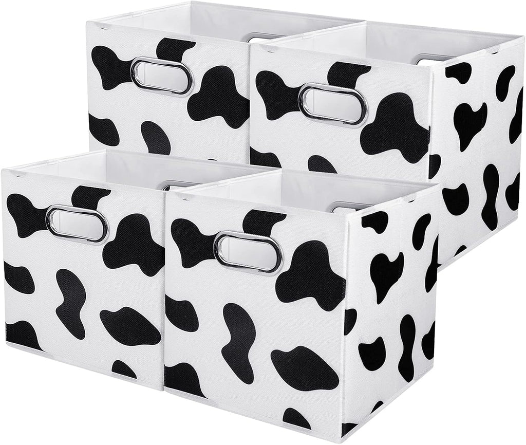ANMINY Cow Print Cubes Fabric Storage Bins with Handles, 4 Pack 11"x11"x11"