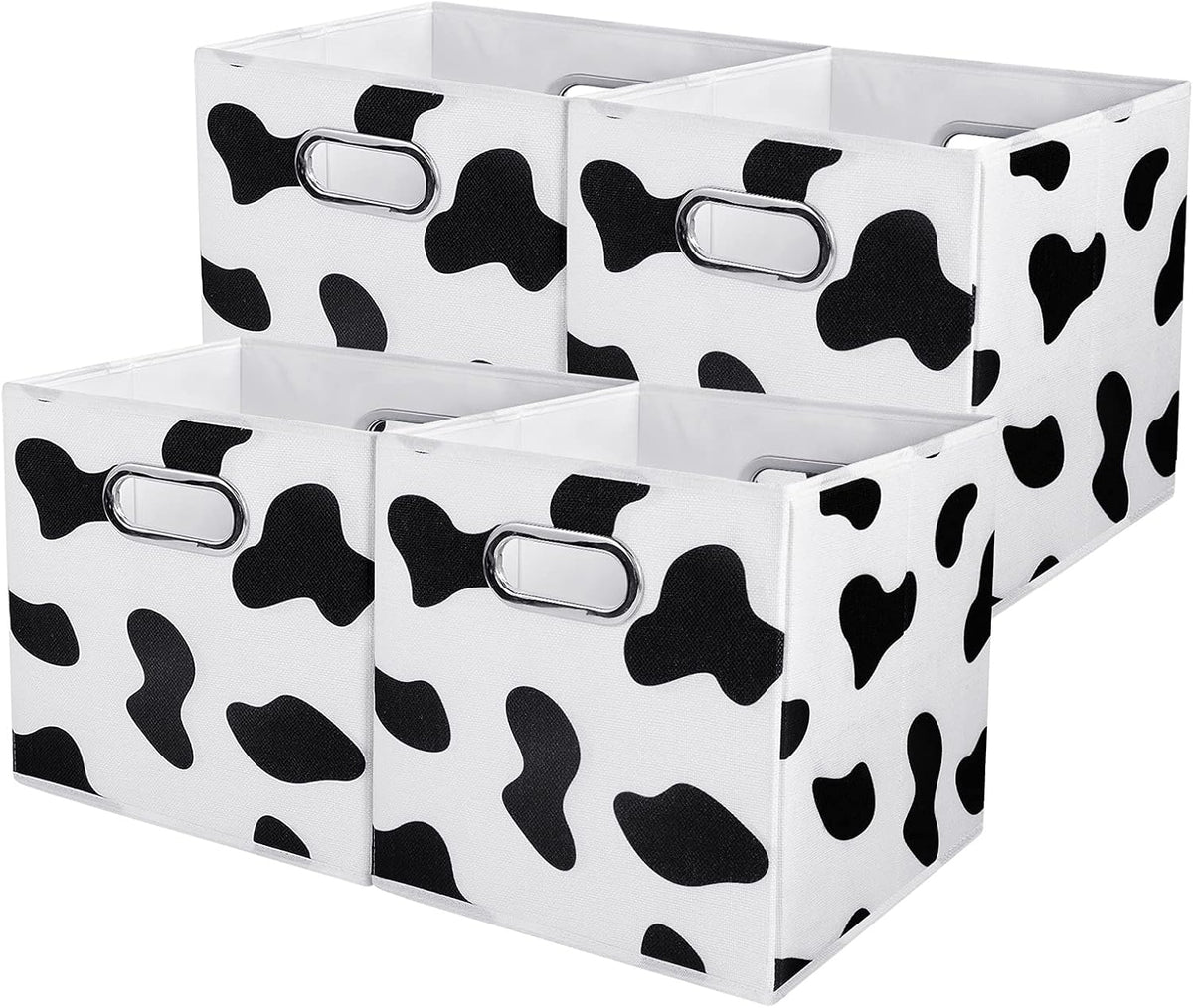ANMINY Cow Print Cubes Fabric Storage Bins with Handles, 4 Pack 11"x11"x11"