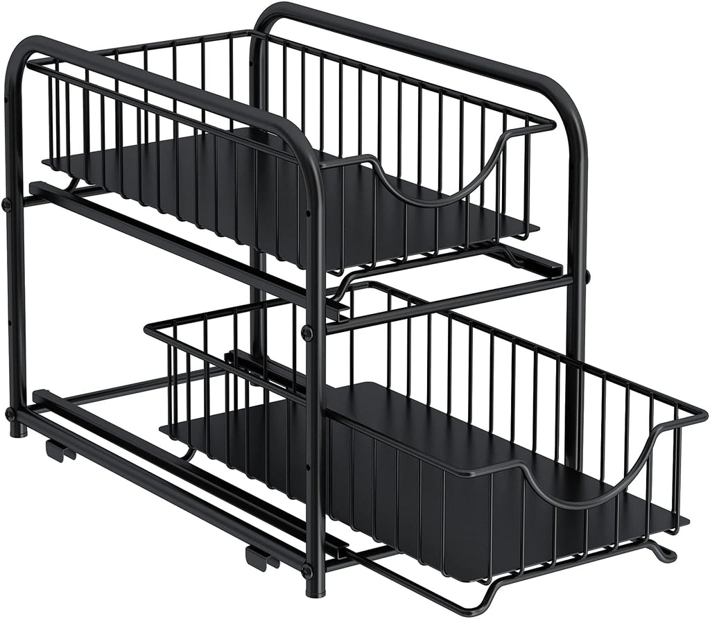 2-Tier Pull Out Organizer Under Sink Sliding Cabinet Rack,Black