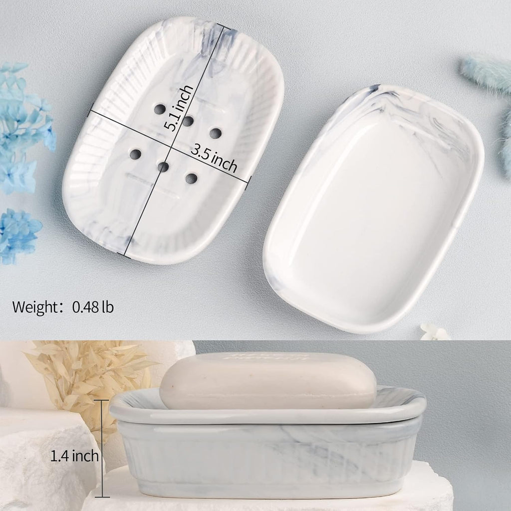 ANTIS'S HOME Marble Blue Double Layer Ceramic Self Draining Soap Dish Bathroom