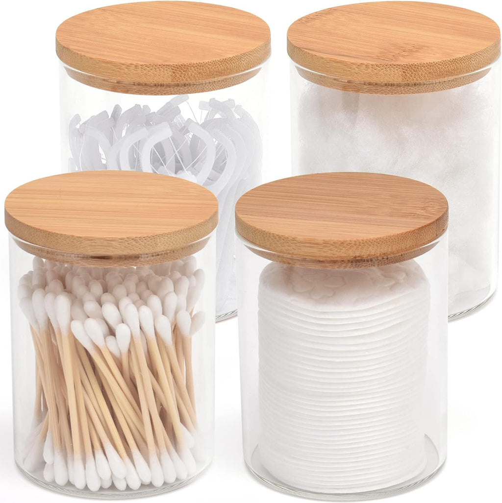 BKYFPQ 4 Pack Glass Qtip Holder Dispenser for Cotton Ball,Swab,Pads,Floss