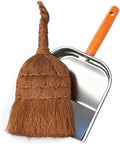 Mini Metal Dustpan and Brush Set, Dustpan and Natural Palm Fiber Hand Broom