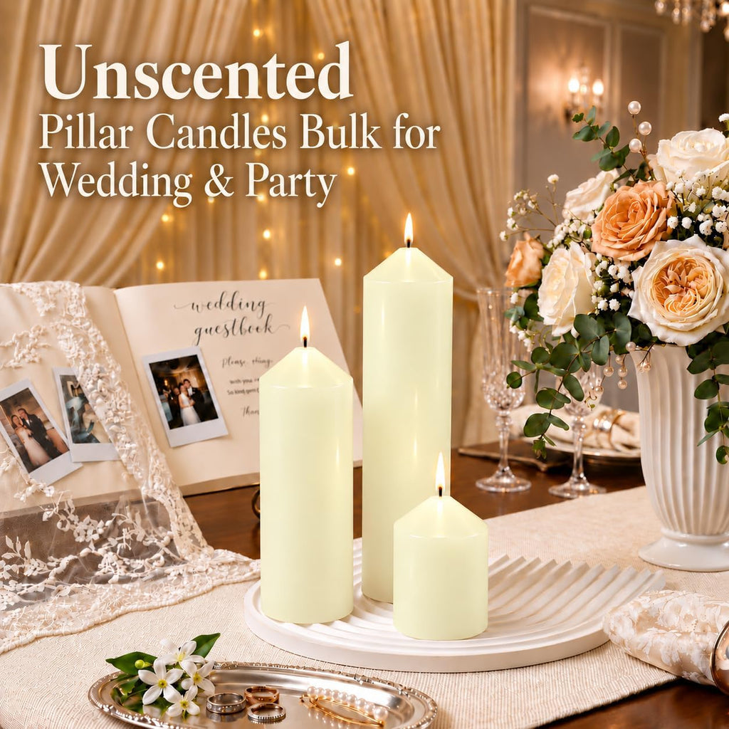 Pillar Candles Ivory Bulk 2x3 2x6 2x8 Inch, Unscented Candle, 36 Set