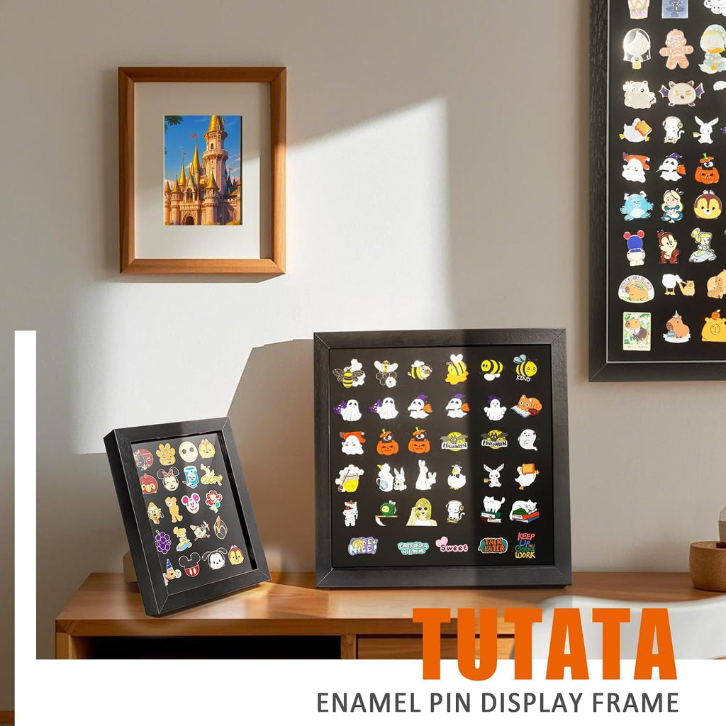 tutata 12x16 Pin Display Case, Enamel Pin Frame, Wall Mount Shadow Box