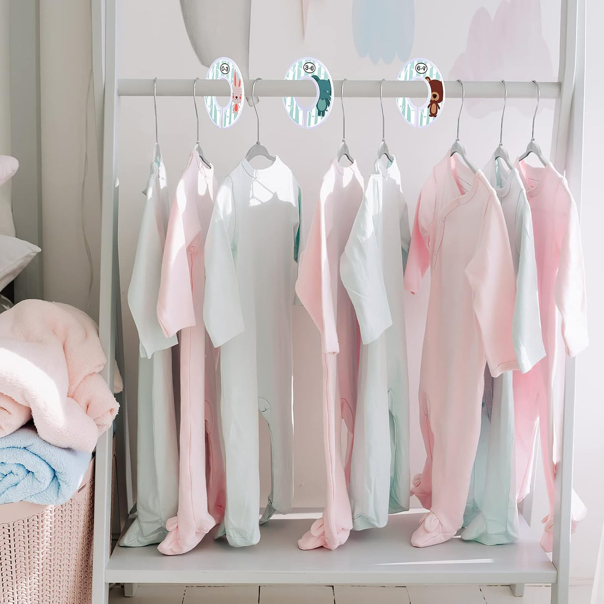 VIS'V Velvet Baby Hangers with 6 Pcs Size Dividers, 11 Inch, Gray, 30 Pcs
