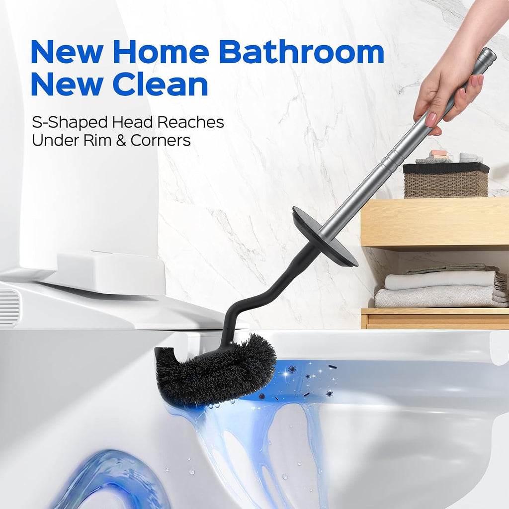 HAMITOR Toilet Brush and Holder Set for New Home Essentials Deep Clean